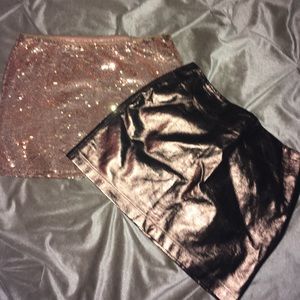2 Mini Skirts (1-Light Pink Sequence and 1-bronze